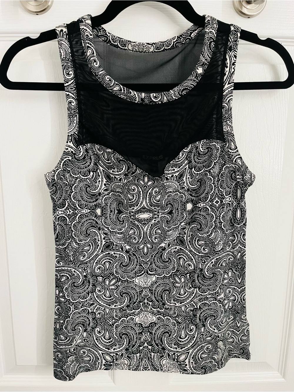 Express Black & White Paisley Mesh Yoke Tank